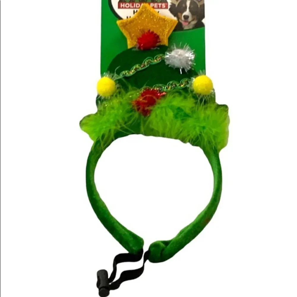 SPOT Dog Christmas Headband Holiday Hat Adjustable Festive Tree Medium / Large